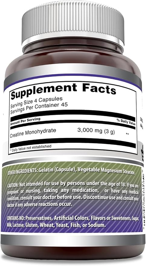 Amazing Formulas Creatine Monohydrate 3000 Mg Per Serving Capsules Supplement | Non-GMO | Gluten Free | Made in USA (2 Pack)
