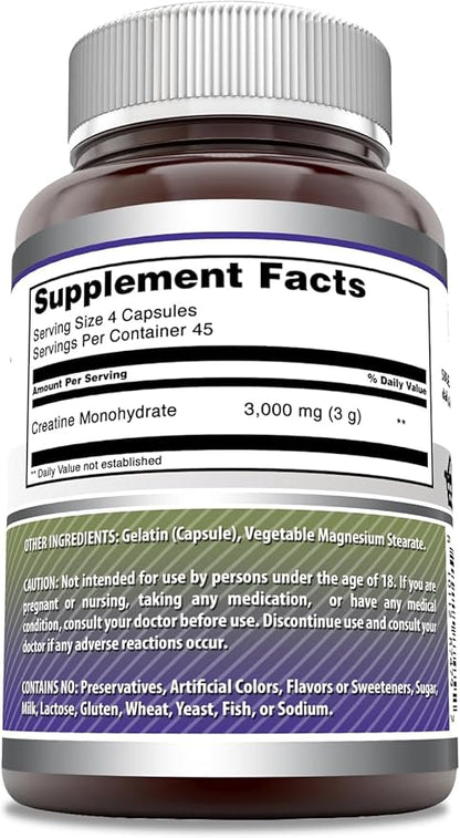 Amazing Formulas Creatine Monohydrate 3000 Mg Per Serving Capsules Supplement | Non-GMO | Gluten Free | Made in USA (2 Pack)