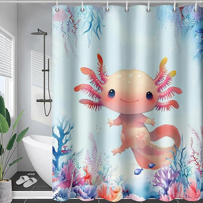 AILONEN Axolotl Shower Curtain for Bathroom,Watercolor Axolotl Coral Bath Curtain for Kids Girls,Ocean Animal Salamander Blue Shower Curtain Decoration Waterproof with 12 Plastic Hooks, 72" W*78" H