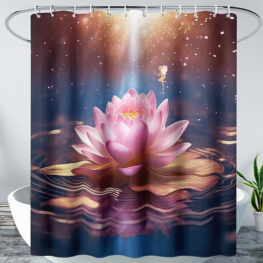 AILONEN Pink Flower Shower Curtain,Galaxy Floral Lotus Flower Bath Curtain,Polyester Waterproof for Bathroom with Plastic Hooks 36" W*72" H