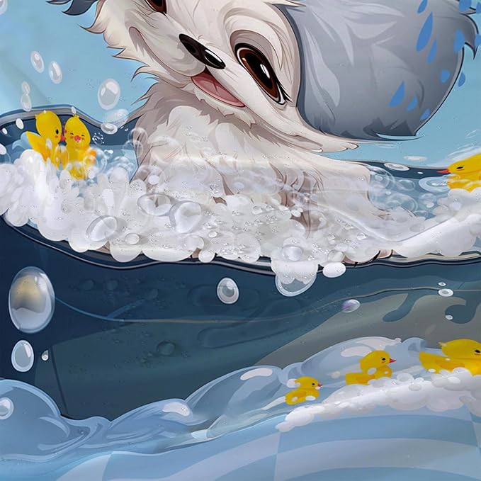 AILONEN Cartoon Bathtub Dog Shower Curtain for Kids 60" W*72" H Kawaii Shower Puppy and Duck Shower Curtain,Polyester Waterproof Fabric Decor for Bathroom Bathtub Panels