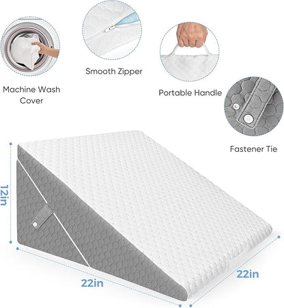 Forias Wedge Pillow for Sleeping 7-in-1 Foldable Bed Wedge Pillow for After Surgery 9 &12 Inch Adjustable Memory Foam Triangle Pillow Wedge for Acid Reflux Gerd Snoring Back Knee Pain