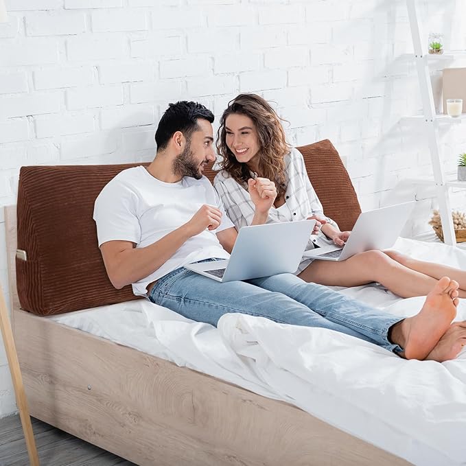 HIGOGOGO Wedge Headboard Pillow, Bed Rest Reading Pillow, Backrest Positioning Support Bolster Cushion with Removable Cover,King Size 76.8X20.4X8.4,Coffee