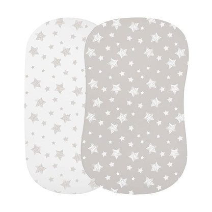 Ely's & Co. Bassinet Sheet Set 2 Pack 100% Jersey Cotton for Baby Girl and Baby Boy - Tan Drawn Star Design