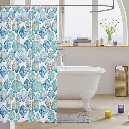 Feelyou Seashell Conch Print Shower Curtain 72"x78" Kids Marine Life Sea Bathroom Shower Curtain Set for Boys Girls Teens Ocean Marine Themed Bath Curtain Sea Coastal Nautical Bathroom Accessories