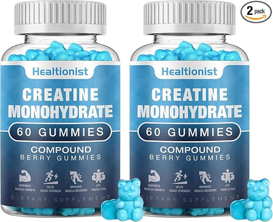 2 Pack Creatine Monohydrate Gummies for Men & Women, Chewable Creatine Monohydrate for Muscle Strength & Growth, Muscle Builder, Energy Boost, Pre-Workout Supplementm, Vegan, 120 Counts