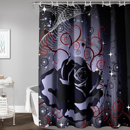 AILONEN Black Rose Shower Curtain for Women,Music Rose Bath Curtain for Bathroom Decor,Red and Black Art Polyester Waterproof for Girls with 12 Plastic Hooks,48" W*72" H Black