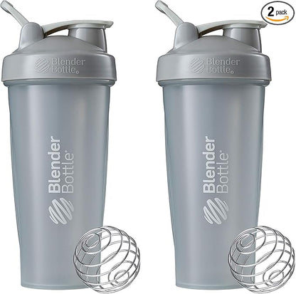 BlenderBottle Classic Shaker Bottle Perfect for Protein Shakes and Pre Workout, 28-Ounce (2 Pack), Pebble Grey