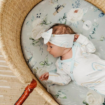Stretchy Bassinet Mattress Sheets, Ultra Soft Bassinet Sheet 2 Pack, Universal Fitted for Oval Hourglass Rectangular Bassinet Mattress Pad Safe and Snug, Stylish Print Baby Sheets