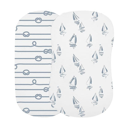 Ely's & Co. Bassinet Sheet 100% Jersey Cotton 2 Pack (Blue Nautical Print)