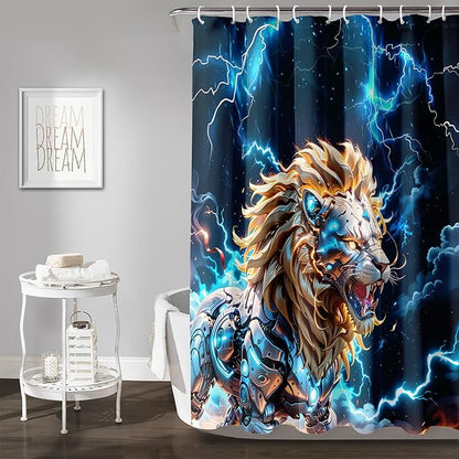 AILONEN Lion Shower Curtain,Evening Lightning Howling Lion Bath Curtain,Fierce Lion Bathroom Curtain Decor,Safari Animal Polyester Waterproof 60" W*72" H Shower Curtain (12 Hooks)