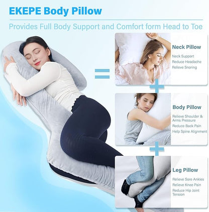 Swan Body Pillow with Cover, 68 Inches Memory Foam Full Body Pillow for Side Sleeper, Long Pregnancy Pillow with Contour Support for Back, Knee, Leg Relief - Middle Grey