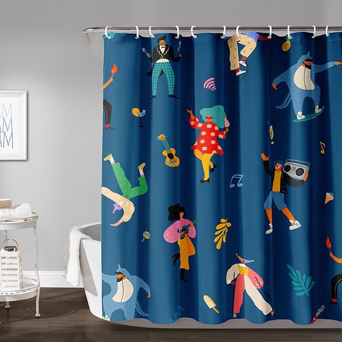 AILONEN Graffiti Cartoon Figure Music Shower Curtain,Hip Hop Graffiti Figure Music Art Bath Curtain Minimalist Bathroom Curtain 72" W*78" H Polyester Waterproof Bathroom Curtain with 12 Hooks