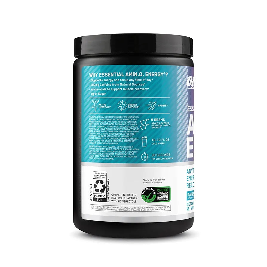 Optimum Nutrition New Flavor Amino Energy - Pre Workout with Green Tea, BCAA, Amino Acids, Keto Friendly, Green Coffee Extract, Energy Powder - Rainbow Sherbet, 30 Servings 