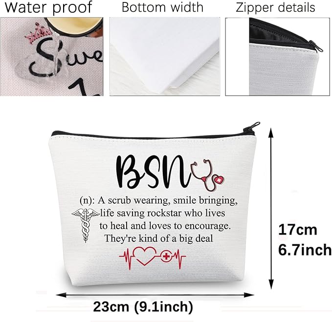 CMNIM BSN Gifts Bachelor of Science in Nursing Graduation Gifts Cosmetic Makeup Bag BSN RN Gifts for Coworkers (BSN Makeup Bag white)