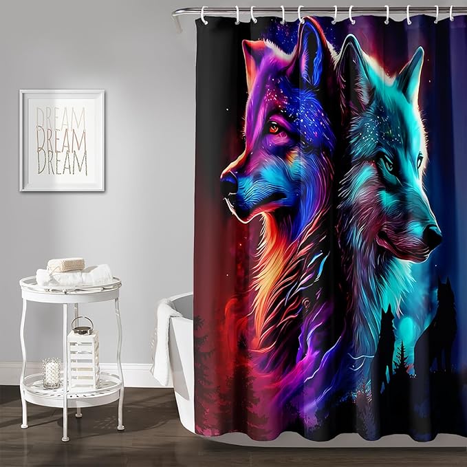 AILONEN Wolf Shower Curtain,Evening Howling Wolf Bath Curtain for Bathroom Decor,Wildlife Shower Curtain for Teens,Polyester Waterproof with 12 Plastic Hooks 60" W*72" H