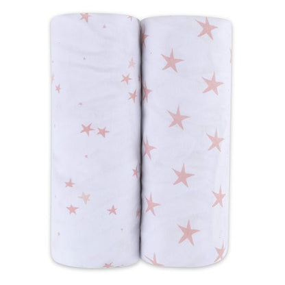 Ely's & Co. Bassinet Sheet 100% Jersey Cotton 2 Pack for Baby Girl-Dusty Rose and Mauve Pink Stars