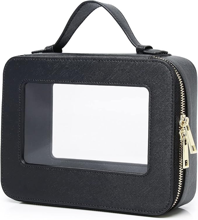 Clear Makeup Bag for Women Waterproof Travel Makeup Case Portable Cosmetic Case Toiletry Bag Car Organizer with Zipper (Black, L)