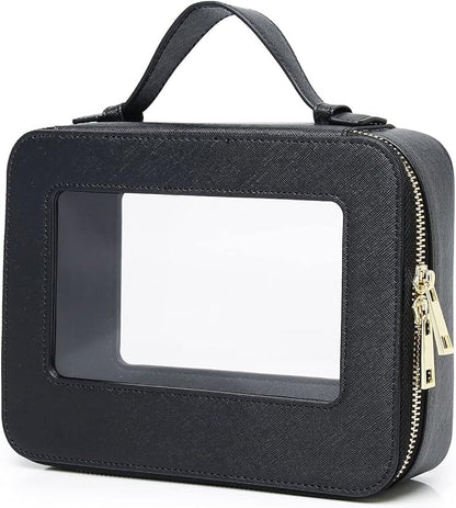 Clear Makeup Bag for Women Waterproof Travel Makeup Case Portable Cosmetic Case Toiletry Bag Car Organizer with Zipper (Black, L)
