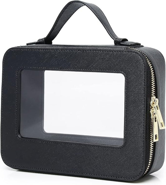 Clear Makeup Bag for Women Waterproof Travel Makeup Case Portable Cosmetic Case Toiletry Bag Car Organizer with Zipper (Black, L)