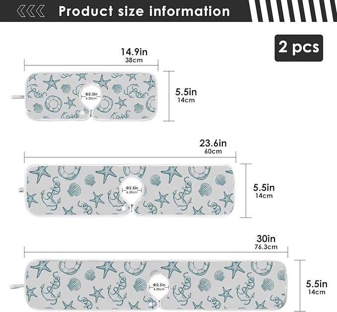 Coastal Starfish Shell Faucet Water Catcher Mat 2 Pack Seashell Ocean Nautical Theme Drying Mat Absorbent Bathroom Faucet Handle Drip Catcher Tray Bar RV Kitchen Sink Splash Guard 30x5 Inches