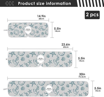 Coastal Starfish Shell Faucet Water Catcher Mat 2 Pack Seashell Ocean Nautical Theme Drying Mat Absorbent Bathroom Faucet Handle Drip Catcher Tray Bar RV Kitchen Sink Splash Guard 30x5 Inches