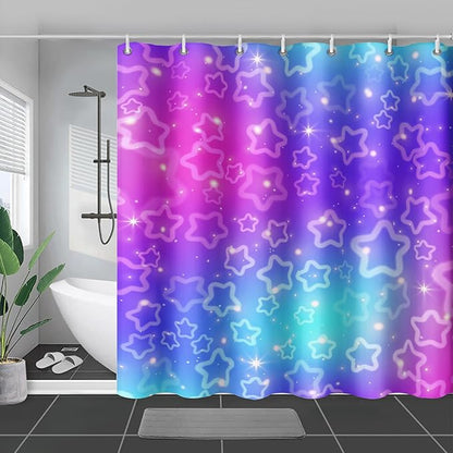 AILONEN Stars Shower Curtain, Dream Blue-Violet Gradient Theme Fabric Shower Curtains for Bathroom,Shining Stars Shower Curtain Liner for Girls Teen,72" W*96" H