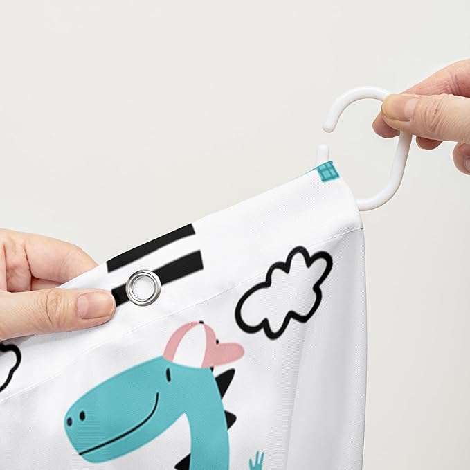 AILONEN Dinosaur Shower Curtain for Kids Boys,Cartoon Dinosaur Bath Curtain 48" W*72" H,Cactus Rainbow Dinosaur Waterproof Shower Curtain with 12 Plastic Hooks