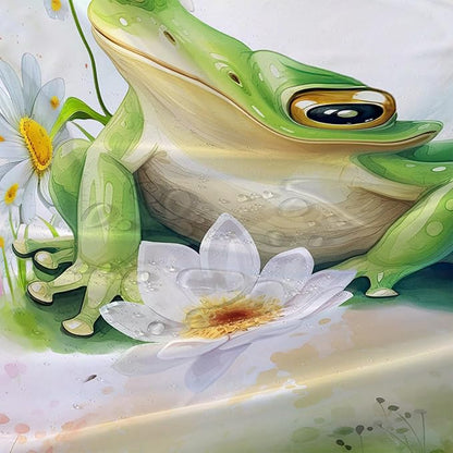 AILONEN Cartoon Frog Shower Curtain Set for Bathroom,Green Frog Bath Curtain,Amphibian Animal Shower Curtain,Tie Dye Flowers Waterproof Fabric Shower Curtain with Hooks,72" W*84" H