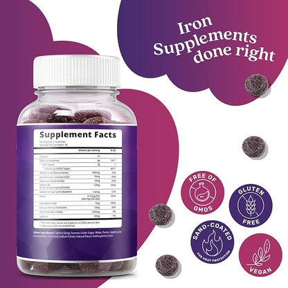 BeLive Iron Gummies - Multivitamin Iron Supplement with Vitamin C, A, B & Zinc, Supports Blood Oxygen, Vegan Iron Supplements for Women, Men & Kids for Growth and Development - Grape Flavor | 5-Pack