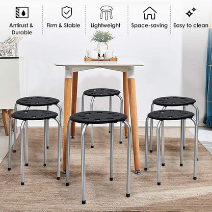 Hysache Plastic Stackable Stools Set of 6, 17.5inch Multipurpose Stool Chairs w/Metal Frame, X-Shape Connection, Non-Slip Feet, Backless Nesting Stool for Garden, Living Room, Home (Gray) HW64245