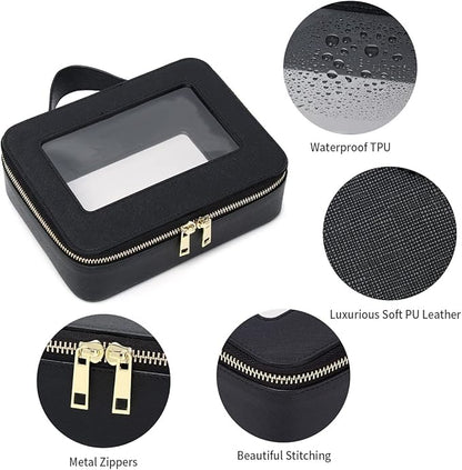 Clear Makeup Bag for Women Waterproof Travel Makeup Case Portable Cosmetic Case Toiletry Bag Car Organizer with Zipper (Black, L)