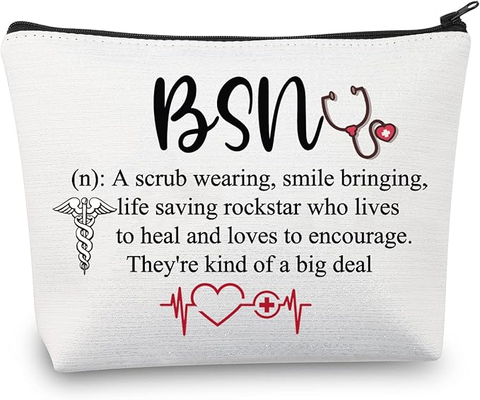 CMNIM BSN Gifts Bachelor of Science in Nursing Graduation Gifts Cosmetic Makeup Bag BSN RN Gifts for Coworkers (BSN Makeup Bag white)