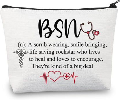 CMNIM BSN Gifts Bachelor of Science in Nursing Graduation Gifts Cosmetic Makeup Bag BSN RN Gifts for Coworkers (BSN Makeup Bag white)