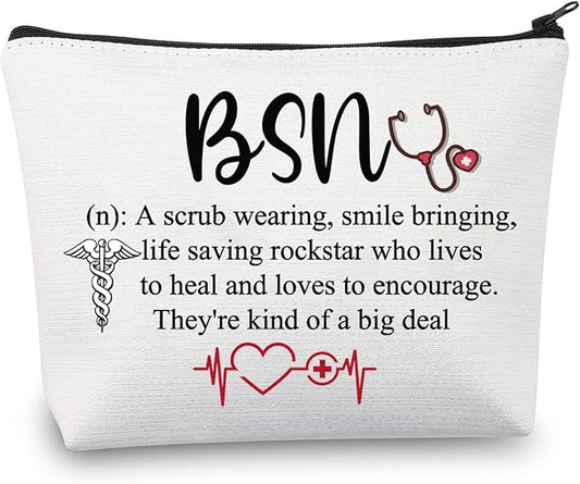 CMNIM BSN Gifts Bachelor of Science in Nursing Graduation Gifts Cosmetic Makeup Bag BSN RN Gifts for Coworkers (BSN Makeup Bag white)