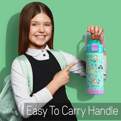 Kids Insulated Water Bottle with Pop-Open Straw & Spout 2-in-1 Lid, 18oz Leak Proof 18/8 Stainless Steel Vacuum Tumbler, BPA-Free Kids Cup For Travel School Boys Girls