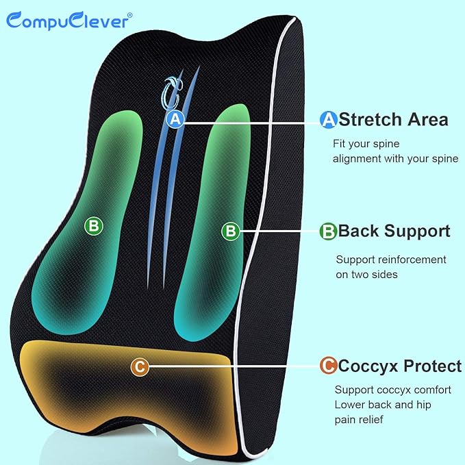 Lumbar Support Pillow for Office Chair, Memory Foam Cushion with Updated 3D Mesh Cover for Back Pain Relief, Ideal for Computer/Desk Chair, Car Seat, Gaming Chair, Recliner