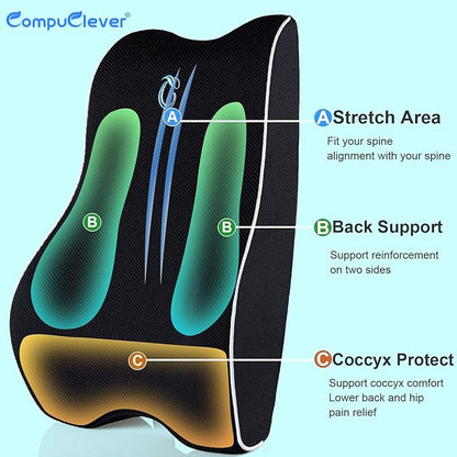 Lumbar Support Pillow for Office Chair, Memory Foam Cushion with Updated 3D Mesh Cover for Back Pain Relief, Ideal for Computer/Desk Chair, Car Seat, Gaming Chair, Recliner