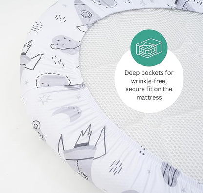 Bassinet Sheets for Delta Children Sweet Dreams, Slumber, Rocking, Curve, and Deluxe Beginnings Bedside Bassinet, 3 Pack, 16 x 32, Ultra Soft, Breathable, Unisex Boys Girls, Gray (Space Rockets)