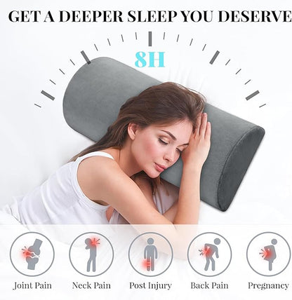 Knee Pillow for Side Sleepers Memory Foam Leg Pillows for Sleeping Yoga Bed Half Moon Bolster Pillow for Neck Pain Relief with 2 Pillowcases 20.5 x 8 x 4.5 Inches(Grey+Green, Standard Size)