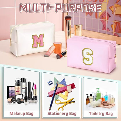 TOPEAST Preppy Stuff Cute Makeup Bag Small Cosmetic Bag Travel Toiletry Bag, Personalized Birthday Wedding Gifts for Mom Teacher Friends Bridesmaids, Preppy Travel Stuff for Girls (Pearly White N)