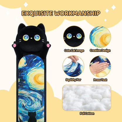 Long Cat Plush Kawaii Kids Plush Toy Pillows, Cute Black Cat Stuffed Animals Soft Plushies, Kitten Big Plush Toys Throw Body Pillow Doll Gift for Girls Boys (Black Starry Cat 53 Inch)