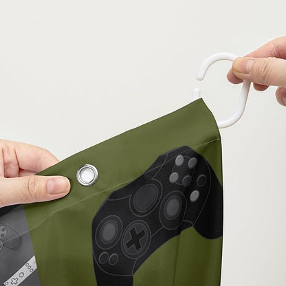 AILONEN Gamer Shower Curtain,Olive Green Ball Sports Waterproof Fabric Shower Curtain for Boys Kids Teens, 72" W*72" H Gaming Gamer Theme Shower Curtain Sets