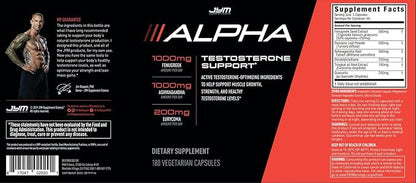 Alpha JYM Testosterone Support | Male Vitality, Hormone Optimization, Ashwagandha, Fenugreek, Eurycoma, Damiana, Quercetin, DIM | JYM Supplemental Science | 180 Vegetarian Capsules