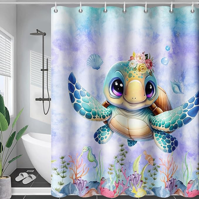 AILONEN Sea Turtle Shower Curtain for Kids Boys Girls,Cute Turtle Kids Bath Curtain Ocean Animal Tie Dye Shower Curtain 72" W*96" H Women Bathroom Curtain Polyester Waterproof Curtain with 12 Hooks