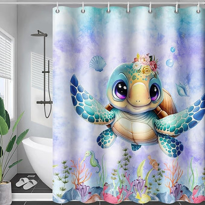 AILONEN Sea Turtle Shower Curtain for Kids Boys Girls,Cute Turtle Kids Bath Curtain Ocean Animal Tie Dye Shower Curtain 72" W*96" H Women Bathroom Curtain Polyester Waterproof Curtain with 12 Hooks