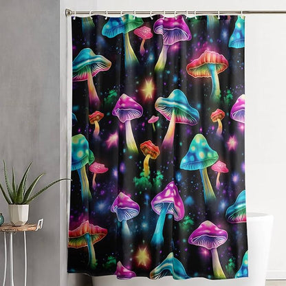 AILONEN Colorful Magic Mushroom Shower Curtain,Natural Fungal Plants Shower Curtain Set for Bathroom,Boho Style Waterproof Fabric Bath Curtain for Kids Girls, 72" W*96" H