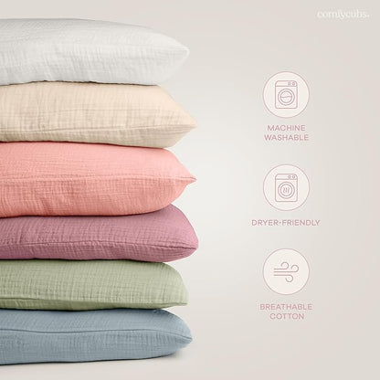 Comfy Cubs Toddler Pillow with Soft Muslin Pillowcase, 13"x18", Mauve (2 Pack) - Kids Pillow for Sleeping & Travel - Comfortable Small Pillow - Kids Travel Pillow with Breathable Microfiber Fill