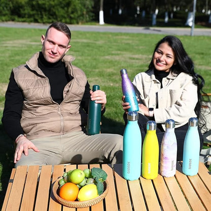 BJPKPK Glitter Yellow Insulated Water Bottle 17 oz Stainless Steel Water Bottles Cola Shape Water Bottles