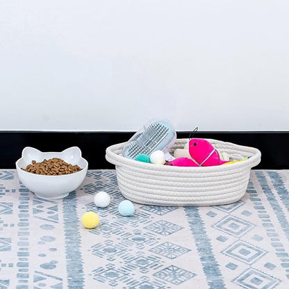 CubesLand Small Shelf Shelves Closet Basket,Back Shool Supplies,Woven Toy Basket Bin for Organizing,Storage Cube Organizer Basket Bin,Dog Cat Toy Basket Box,Over Toilet Storage Basket,White 5-Piece